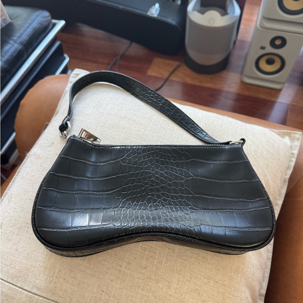 JW PEI Black Crocodile-Embossed Shoulder Bag